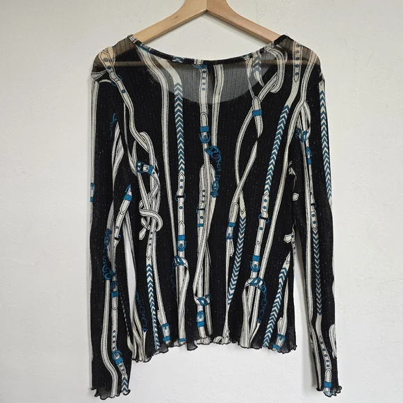AZI Jeans Sheer Mesh Belt Print Beaded Y2K Top Size M - Picture 15 of 16